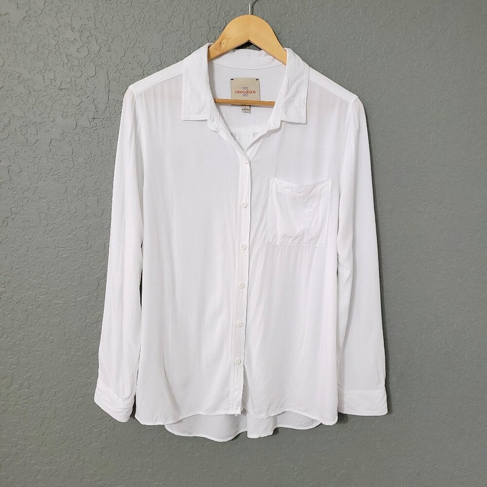 Casa Cabana Womens Long Sleeve Button Up Shirt Size L White Capsule Normcore